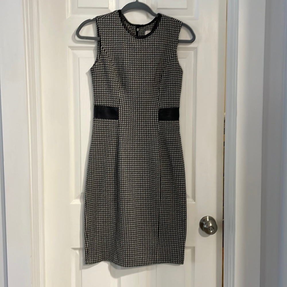 Calvin Klein faux leather houndstooth dress